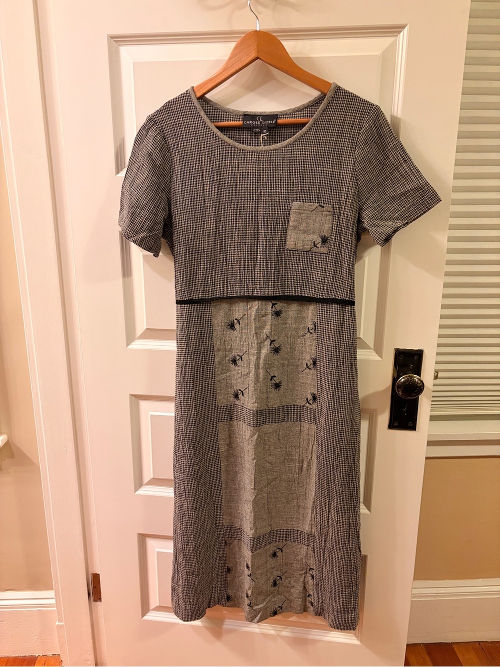 Carole Little Gray Patterned Midi Dress with Patch Panels